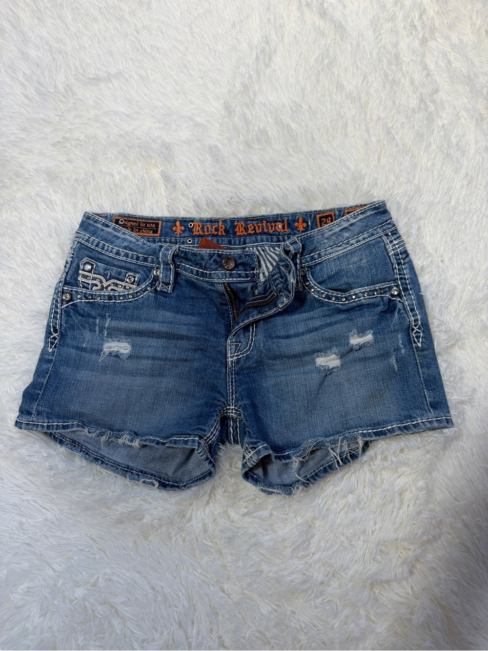 Rock Revival Distressed Blue Denim Cutoff Shorts